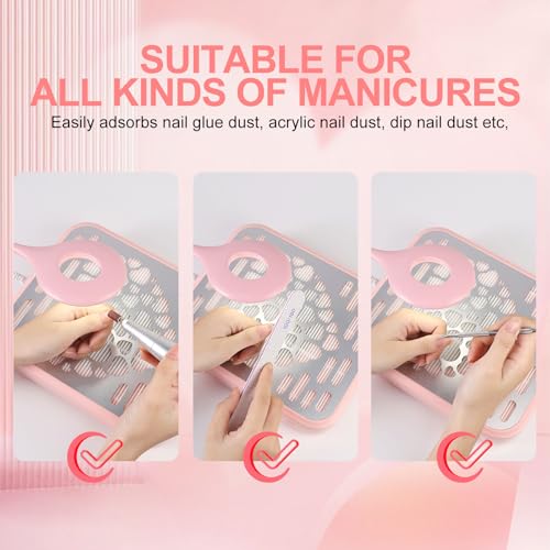 Limegirl Nail Dust Collector for Acrylic Nail, with 2*Reusable Nail Filter, Nail file and Cleaning Brush, Powerful Nail Dust Extractor with Upgraded Dust Collector Nail Tech for Nail Polishing (Pink)