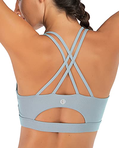 RUNNING GIRL Strappy Sports Bra for Women, Sexy Crisscross Back Medium Support Yoga Bra with Removable Cups (WX2354 Blue, XS)