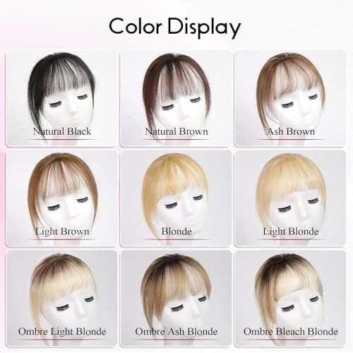 EMMOR Clip in Bangs, 100% Human Hair Bangs with 3 Non-slip Clips, 360°Cover Top HairPieces with 5 inch Wispy Fringes for enhancing Women's Facial Features(Ombre Ash Blonde)