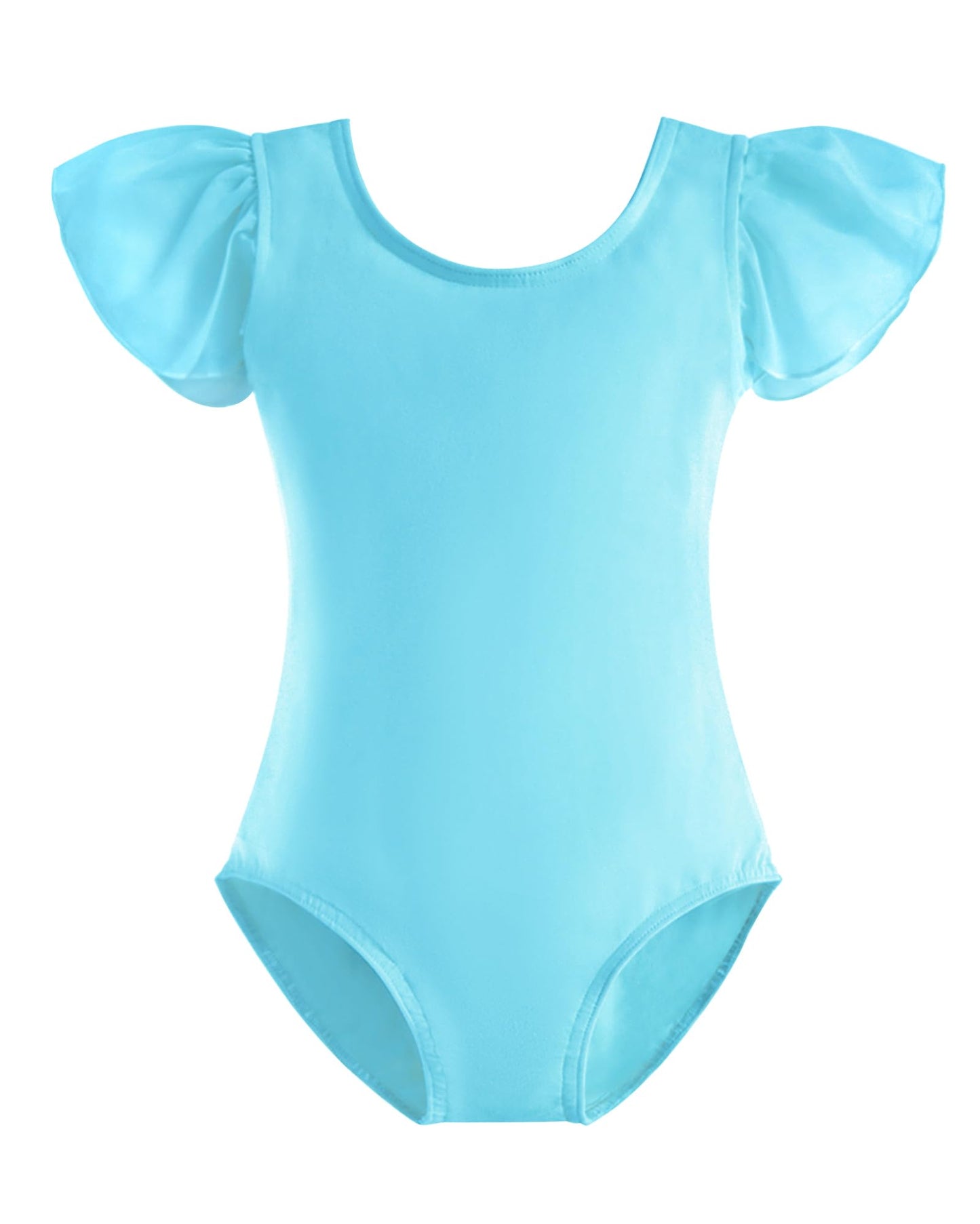 Stelle Girls Toddler Leotard for Ballet Dance Leotards Gymnastics Ruffle Short Sleeve Outfits (Pool Blue,6-7 Years)