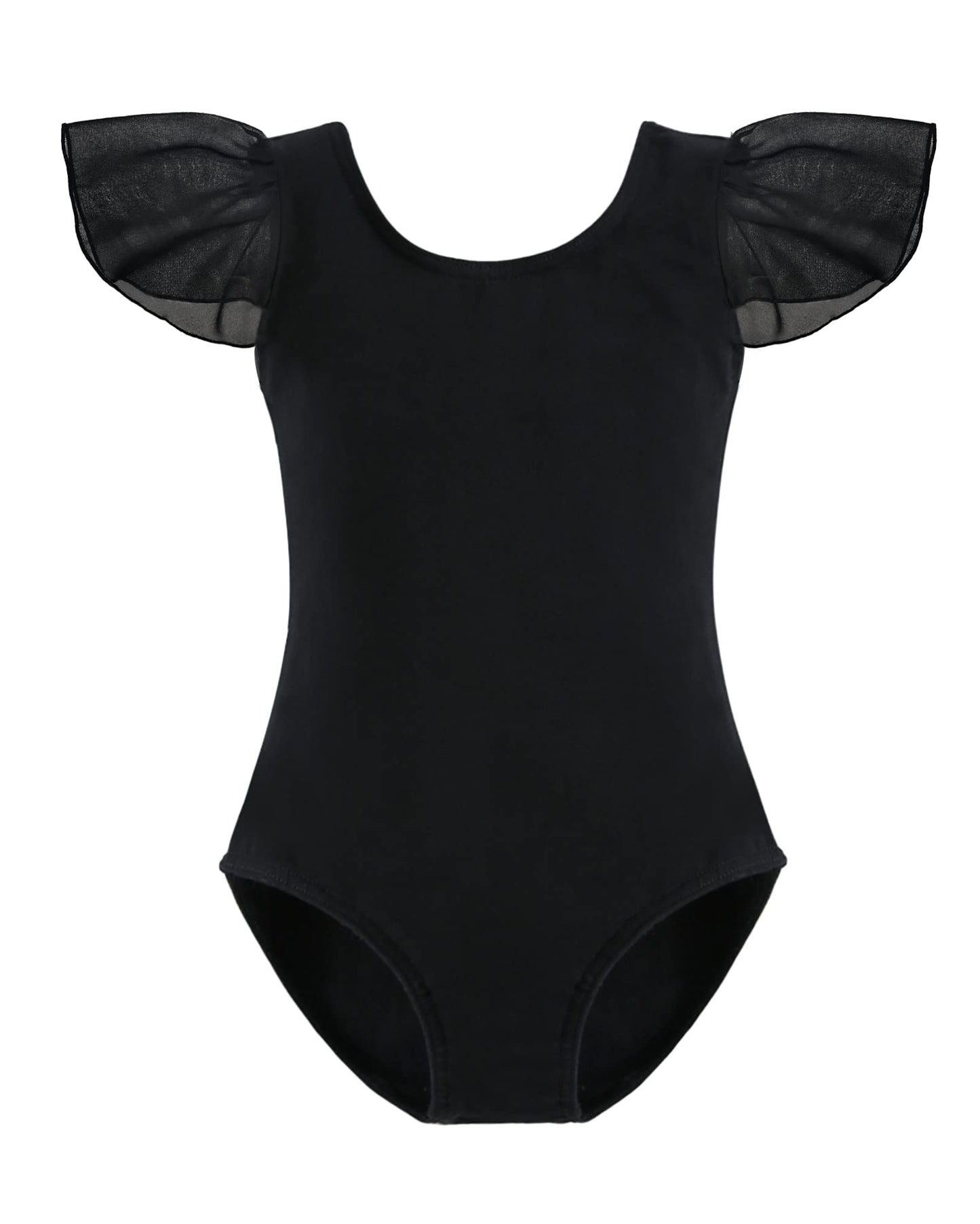 Stelle Girls Toddler Leotard for Ballet Dance Leotards Gymnastics Ruffle Short Sleeve Outfits (Black, 6 Years)