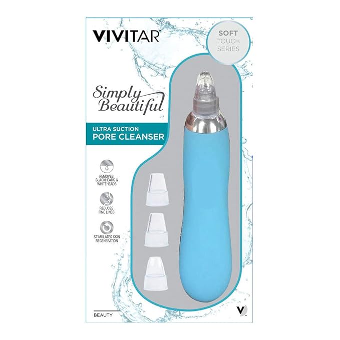 Vivitar PG-8000-RG Microdermabrasion/Facial Pore Cleanser, Vacuum Suction Exfoliating Extractor Tool With 3 Beauty Attachments, Removes Blackheads And Whiteheads, Blue