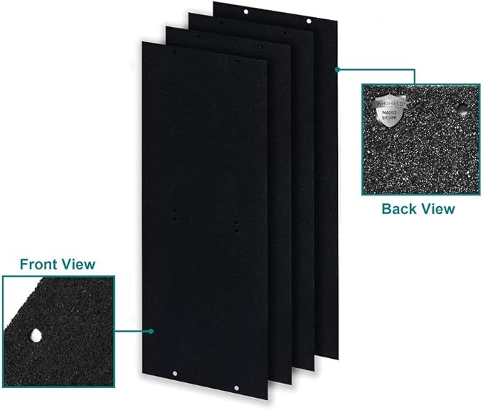 Whirlpool 817800 Genuine Charcoal Pre-Filter - Whishield Anti-Microbial Activated - Replacement Fit Air Purifier Portable Tower WPT80, Large - 4 Pack