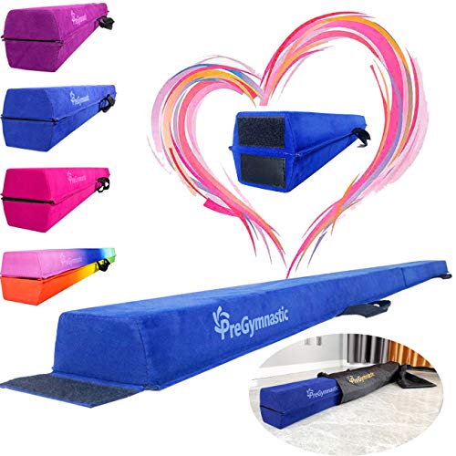 PreGymnastic 6FT/8FT/9.5FT Folding Balance Beam for Kids 3-12,Foldable Gymnastics Floor Beam-Extra Firm Suede Cover with Carry Bag for Home-Gym Equipment for Toddler Teenage (Blue, 6FT)