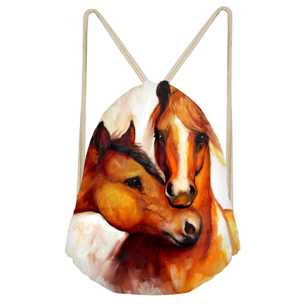 COEQINE Horse Pattern Sport Backpack Drawstring Bag Travel Storage Shoulder Bag Gym Sack Folding Tote Bag for Boys Girls Men Women