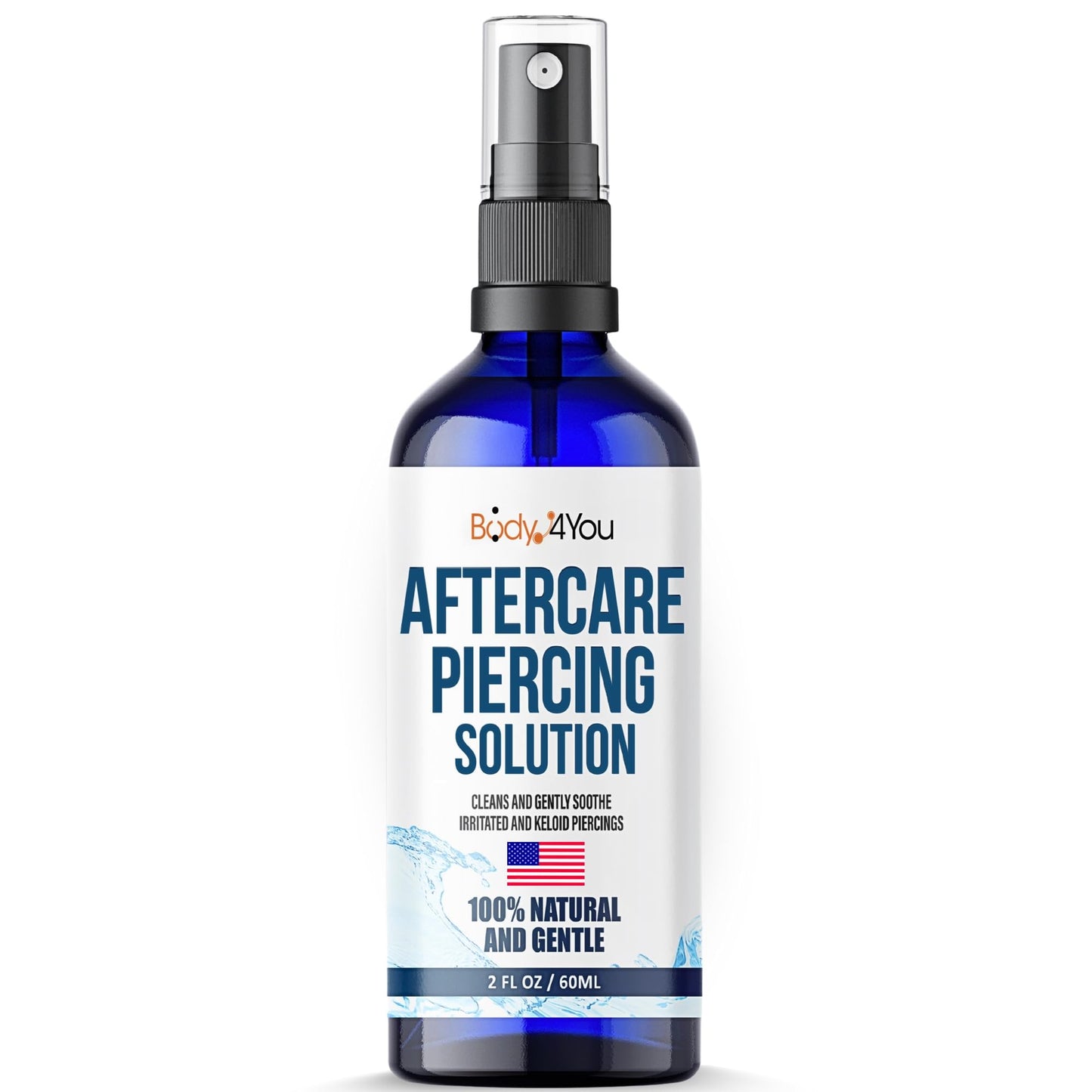 BodyJ4You Piercing Aftercare Spray - Saline Solution Natural Keloid Bump Removal - Ear Piercing Cleaner Nose Septum Belly Button Cartilage - Sea Salt Aloe Vera Rosemary - Fine Mist 2 Fl Oz