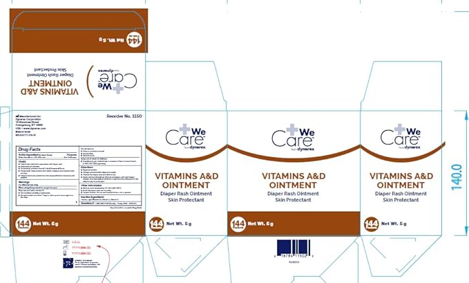 Dynarex Vitamins A & D Ointment, Ointment with Vitamin A and Vitamin D for Body Chaffing, Diaper Rash, Cuts, 6 Boxes of 144 5g Packs