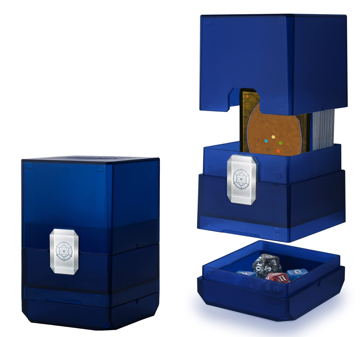 Sooez Heavy Duty MTG Deck Card Box with Dice Storage, 100+ Deck Case Boulder, Perfect Deck Holder for MTG Commander/YuGiOh/TCG and Sports Cards (Blue)
