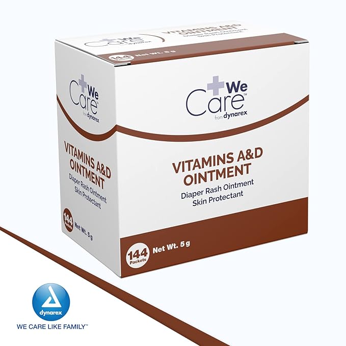 Dynarex Vitamins A & D Ointment, Vitamin A and Vitamin D Help Prevent & Treat Skin Irritation, Diaper Rash, White, 1 Box of 144 - 5g Packets