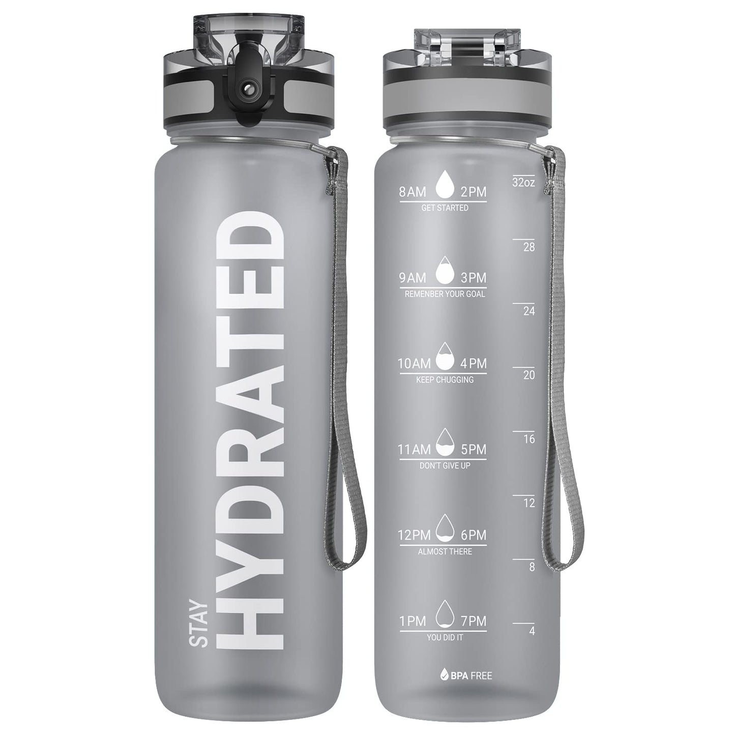 Sahara Sailor Water Bottles, 32oz Motivational Sports Water Bottle with Time Marker - Times to Drink - Tritan, BPA Free, Wide Mouth Leakproof, Fast Flow Technology with Clean Brush (1 Bottle)