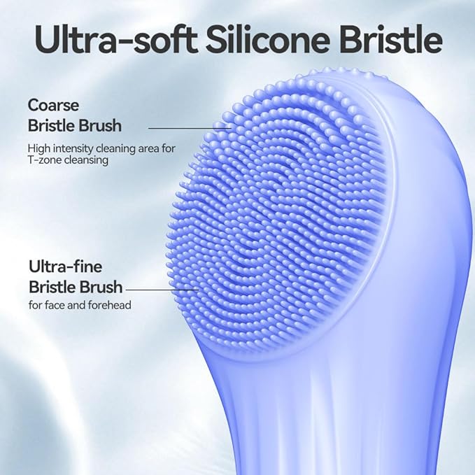 Facial Cleansing Brush, Silicone Face Scrubber with Heat and Vibration 5 Speeds, Waterproof Rechargeable Electric Face Scrub Brush for Men & Women, Deep Cleansing, Exfoliating and Massage (Blue)