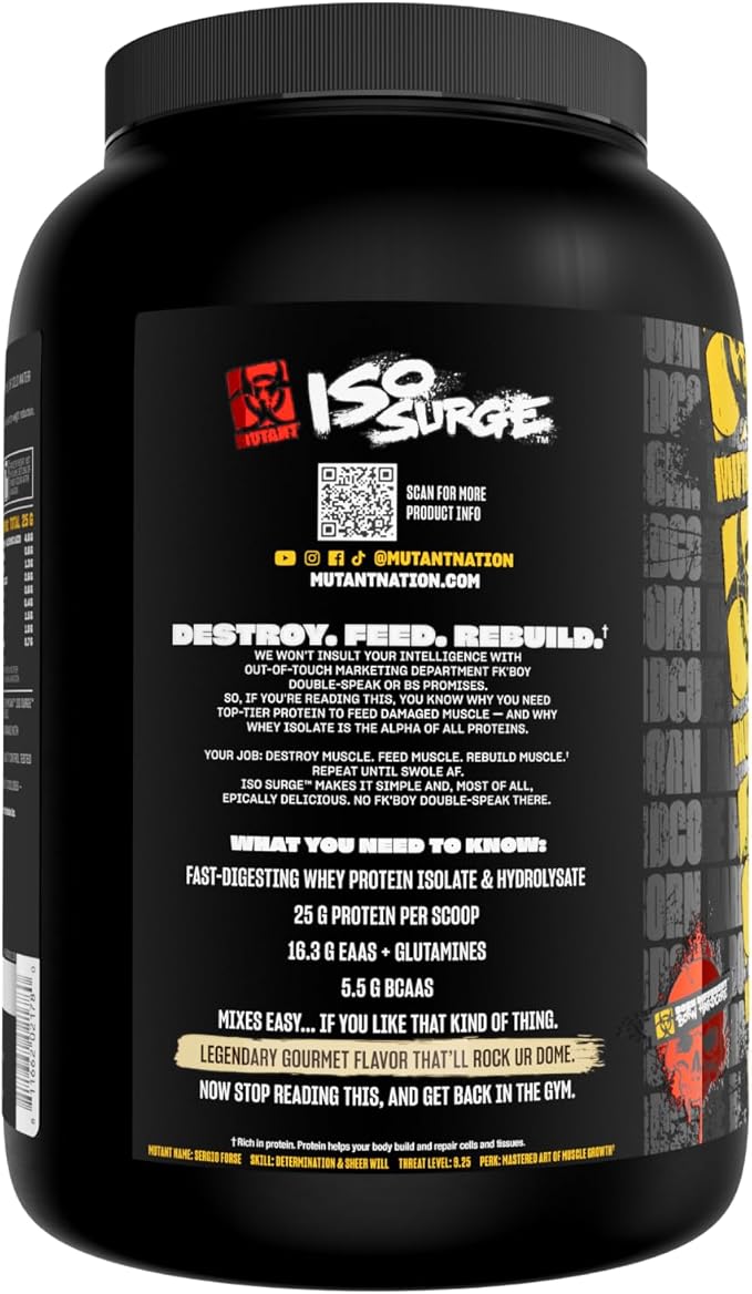 Mutant ISO Surge Whey Protein Isolate Powder Acts Fast to Help Recover, Build Muscle, Bulk and Strength, 1.6 lb (Cookies & Cream)