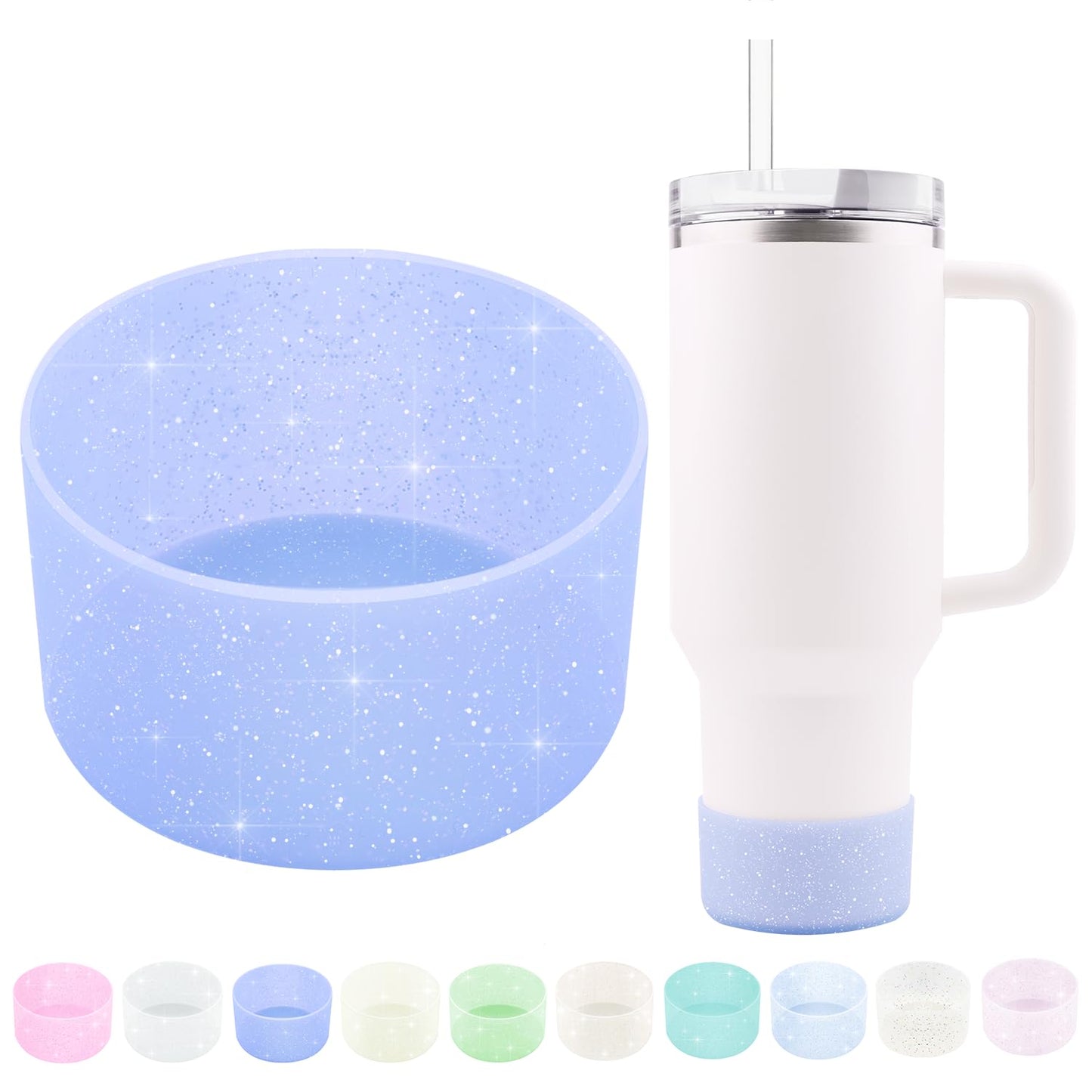 WORBSS Glitter Silicone Boot Sleeve for Stanley Cup H2.0 40oz Accessories & Hydro Flask 18-24oz 2.85-3.0 inch Tumbler Wide Mouth Water Bottle Protector Bottom Sleeve Cover Bumper Best Gifts