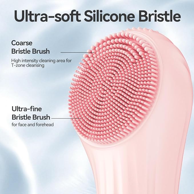 Facial Cleansing Brush, Silicone Face Scrubber with Heat and Vibration 5 Speeds, Waterproof Rechargeable Electric Face Scrub Brush for Men & Women, Deep Cleansing, Exfoliating and Massage (Pink)