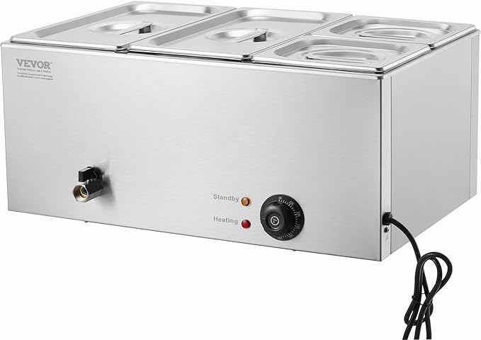 VEVOR 4-Pan Commercial Food Warmer, 16.4QT Electric Steam Table, 1200W Professional Countertop Stainless Steel Buffet Bain Marie with 86-185°F Temp Control for Catering and Restaurants, Silver