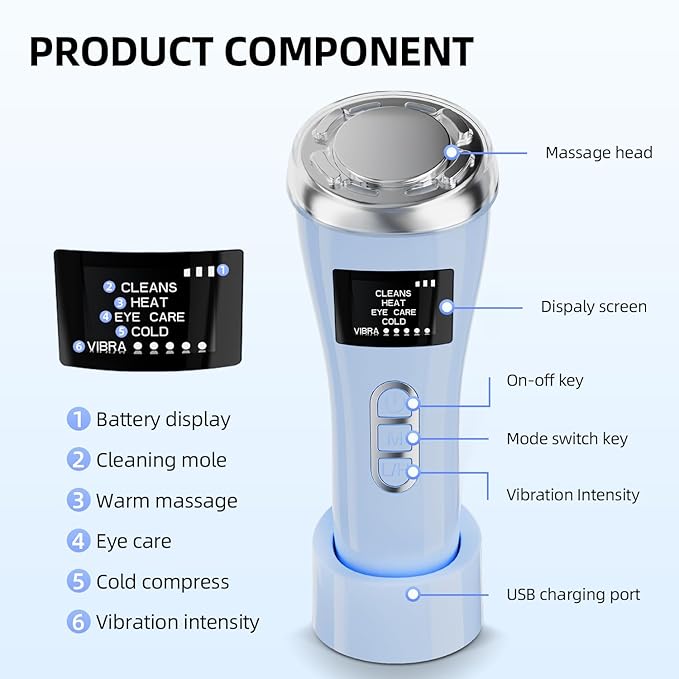 Facial Massager Skin Tightening,4 in 1 Facial Massager with Cold & Warm Mode at Home