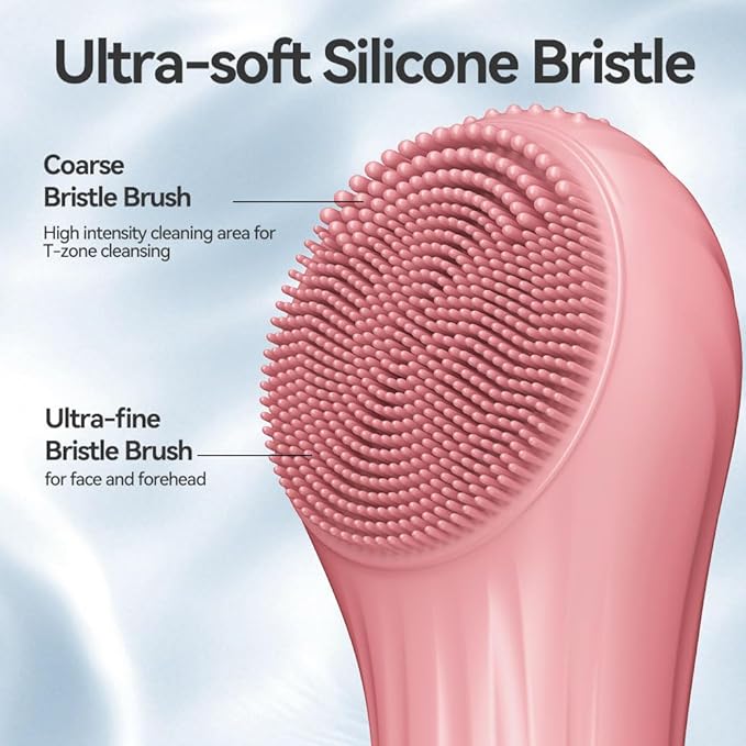 Facial Cleansing Brush, Silicone Face Scrubber with Heat and Vibration 5 Speeds, Waterproof Rechargeable Electric Face Scrub Brush for Men & Women, Deep Cleansing, Exfoliating and Massage (Red)