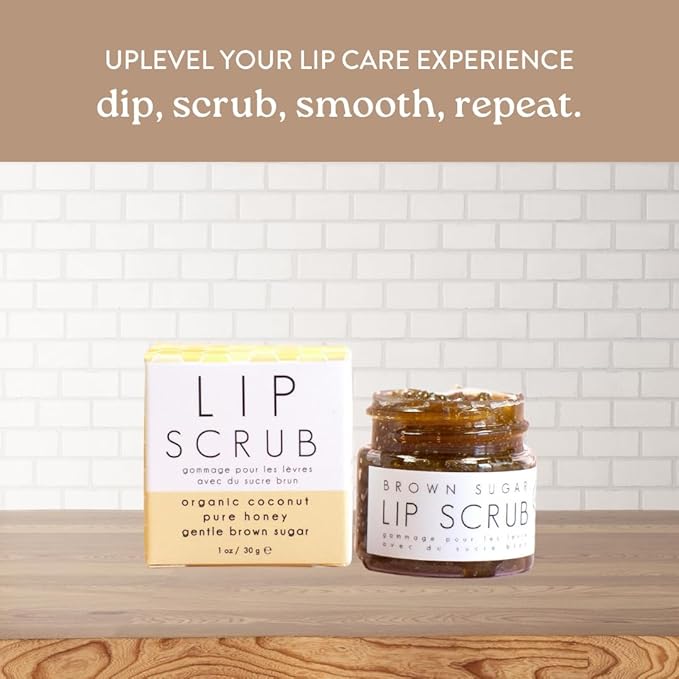 Brown Sugar Lip Scrub - Gentle Exfoliating Natural Lip Exfoliator - Hydrating, Nourishing, Repair Treatment for Chapped, Dry, Peeling Skin for Soft Lips