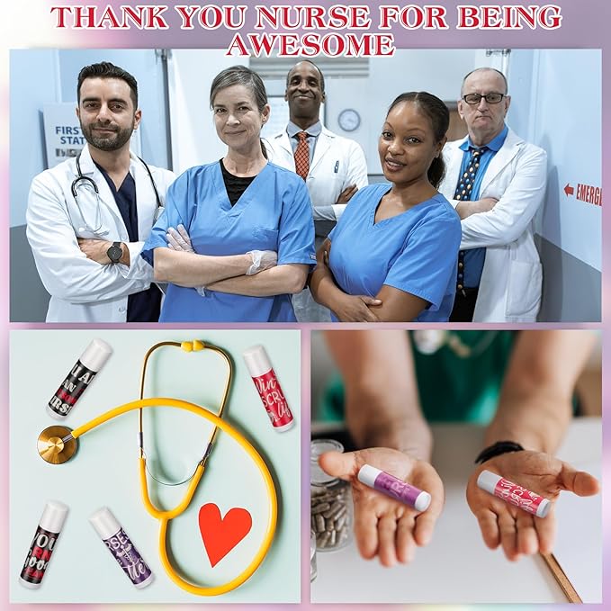 72 Sets Nurse Appreciation Gifts Bulk Nurse Week Gifts Lip Balm Party Gifts Thank you Inspirational Gifts with Gift Bag and Card for Nurse Day CNA Week Nursing Assistant Dental, 9 Styles