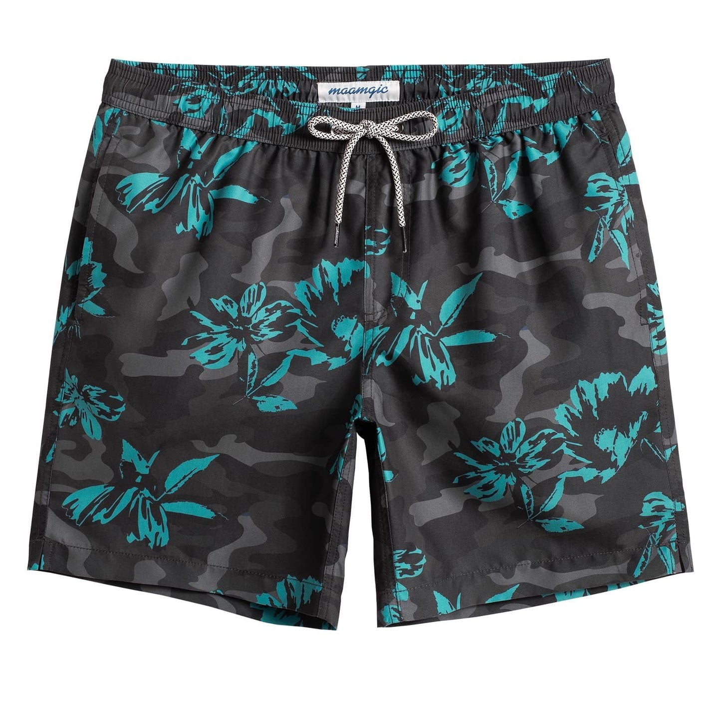 maamgic Mens Swim Trunks Quick Dry Swim Shorts with Mesh Lining Funny Swimwear Bathing Suits Dark Grey Poppy Flower X-Small