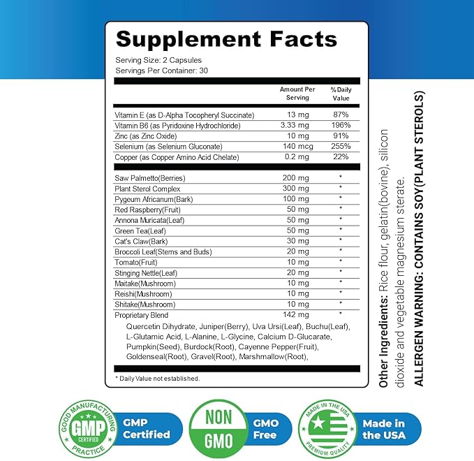 ProstaStream - Natural Supplement with Saw Palmetto, Broccoli Leaf Extract & Passion Flower | Non-GMO, Stimulant-Free, Easy-to-Take | Made in The USA, GMP-Certified | 60 Tablets, 6 Month Supply
