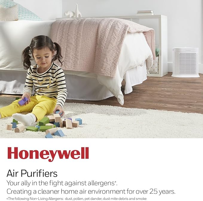 Honeywell AllergenPlus HEPA Air Purifier, Airborne Allergen Reducer for Medium Rooms, Reduces Allergens, Smoke, Wildfire Smoke, Pollen, Pet Dander and More, White, HPA104