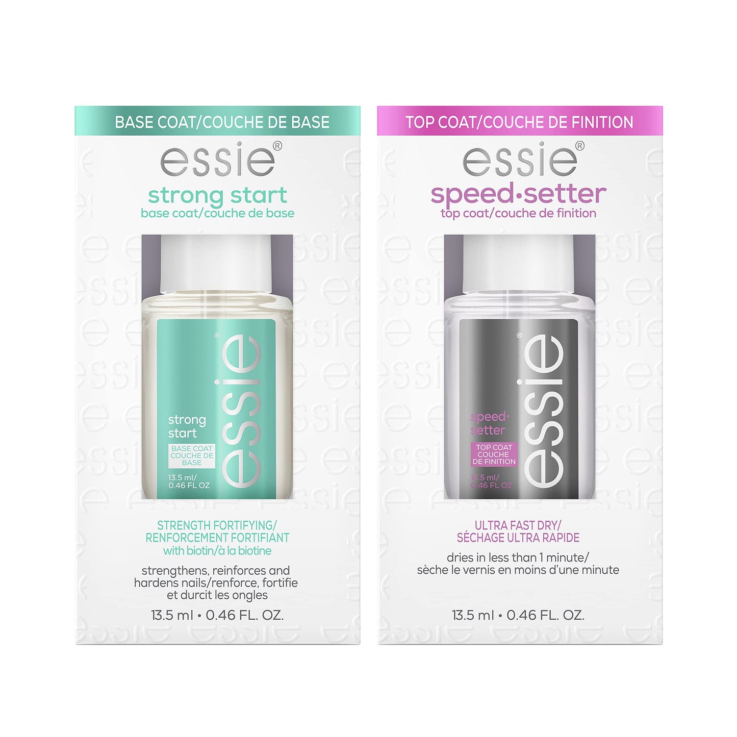 Essie Base Coat & Top Coat Set, Strong Start Strengthener Base Coat + Speed Setter Fast-Drying Top Coat, Gifts For Women And Men, 0.46 Fl Oz Each