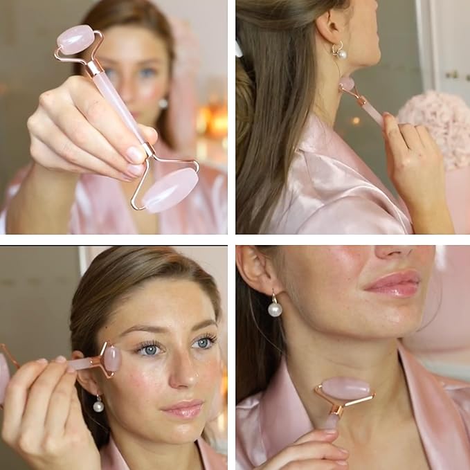 | Premium Rose Quartz Face Roller | Face Roller Skin Care Tool | Facial Roller Massager | Natural Crystal Facial Roller for Aging Skin | Pink Stone Roller for face, Eyes and Neck