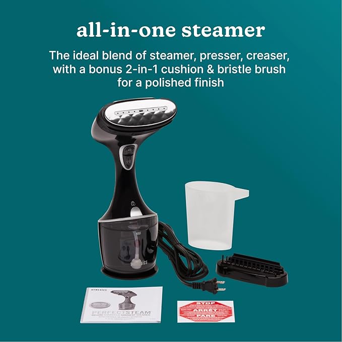 Homedics PerfectSteam Deluxe Handheld Garment Steamer - Fast Heat, Turbo Power, 15-Minute Continuous Steam, Built-In Crease Attachment