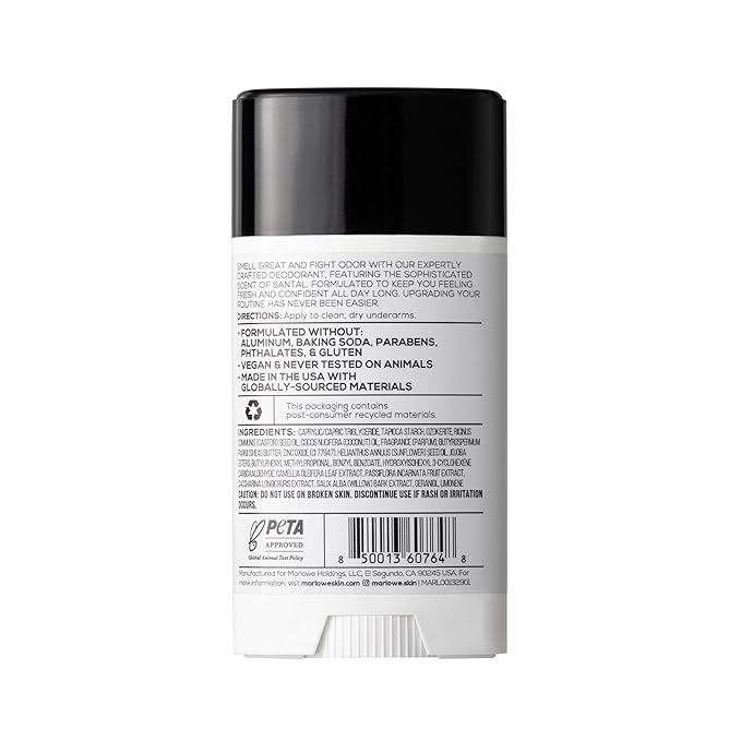 No. 024 Deodorant 2.5 oz, Jojoba Esters, Coconut Oil, Shea Butter & Tapioca Starch for Odor Protection, Formulated without Aluminum & Baking Soda, Warm & Spicy Santal Scent