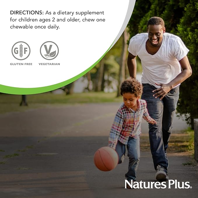 Natures Plus Animal Parade Sugar-Free Children's Vitamin D3-500 IU - Black Cherry Flavor - 90 Chewable Animal Shaped Tablets - Bone Health & Immune System Support - 90 Servings