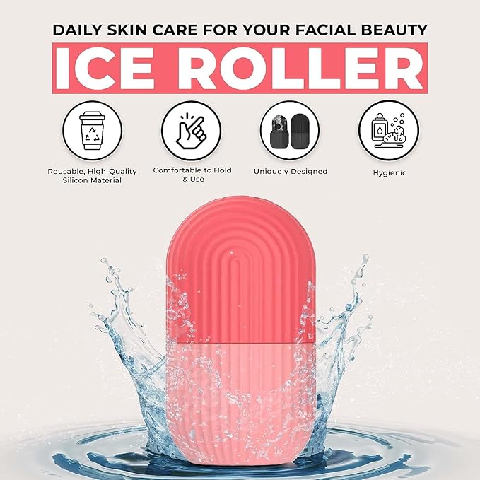 Ice Roller for Face, Puffy Eyes & Neck, Easy to Hold & Use, Reusable, Facial Beauty Ice Roller for Glowing & Clear Skin, Cold Therapy Facial Massage Roller (Multi Colour)