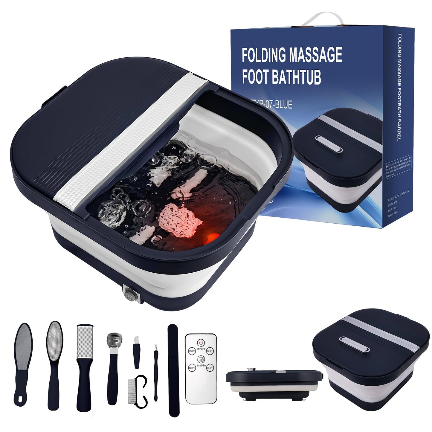 UNIFULL Collapsible Foot Bath Spa with Heat, Remote Control, Massage Rollers, Bubble, Foot Pedicure Kit, Red Light, Pedicure Foot Spa, Foot Bath for Gifts