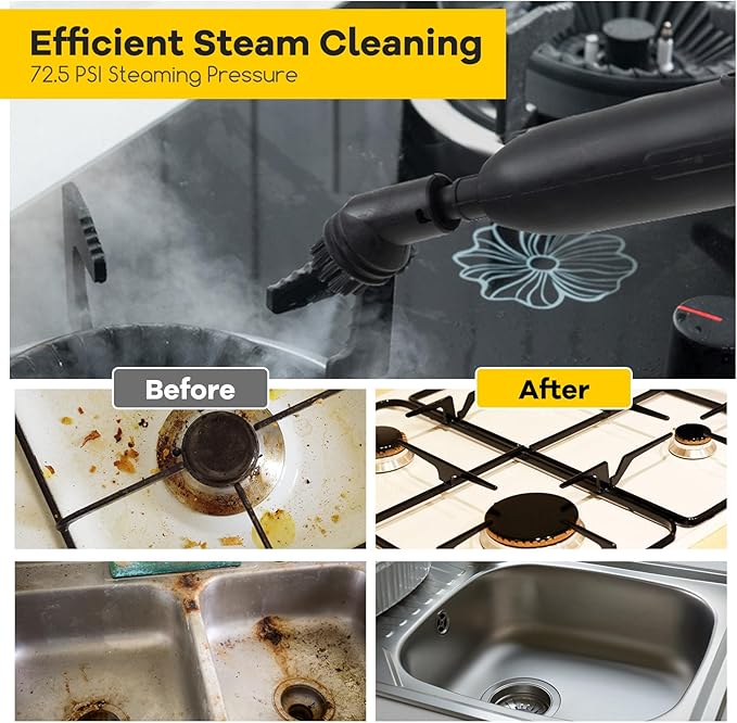 COSTWAY Multi-Purpose Steam Cleaner, Portable Steamer with Trigger Lock, Wheels & 61 OZ Water Tank, 1800W Steam Cleaning Machine for Upholstery, Car, Floor, Grout & Tile, 15 Accessories Included