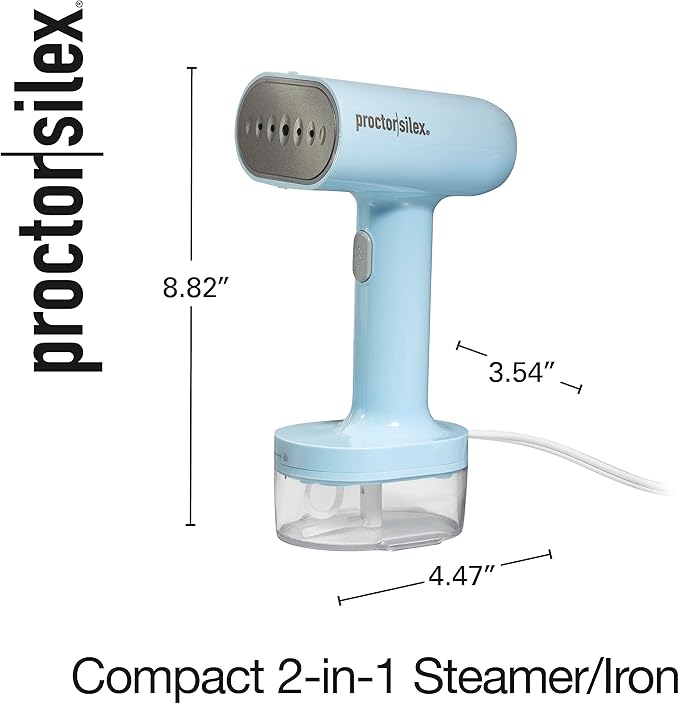 Proctor Silex Compact Travel Iron & Garment Steamer for Clothes, Ready in 45 Seconds for 7 Minutes of Continuous Use, Portable and Lightweight, Vacation Essentials, 1200 Watts, 120 ml Water Tank, Blue