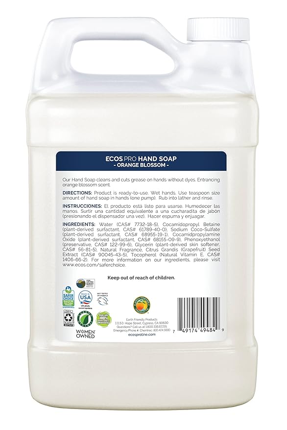 ECOS PRO Hand Soap Refill | Hypoallergenic | Readily Biodegradable Formula | With Vitamin E & Antioxidants | Made In The USA | Orange Blossom 1 GALLON/ 128 Fl Oz (Pack of 4)