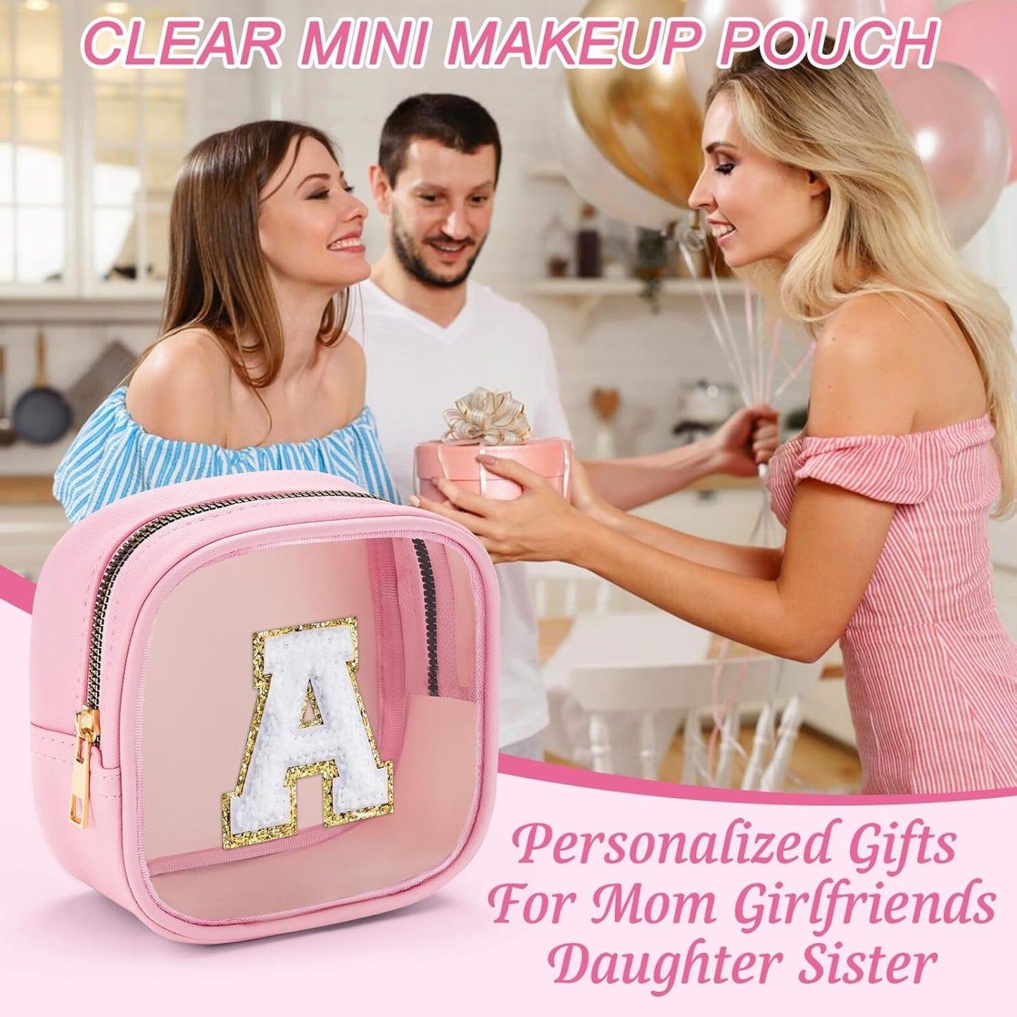 YOOLIFE Initial Make Up Bag Travel Toiletry Bag, Clear Makeup Bag Preppy Cosmetic Bags Organizer Travel Essentials Gifts for Women Teen Girlfriend Teacher Mom Birthday Mothers Day Gifts White J