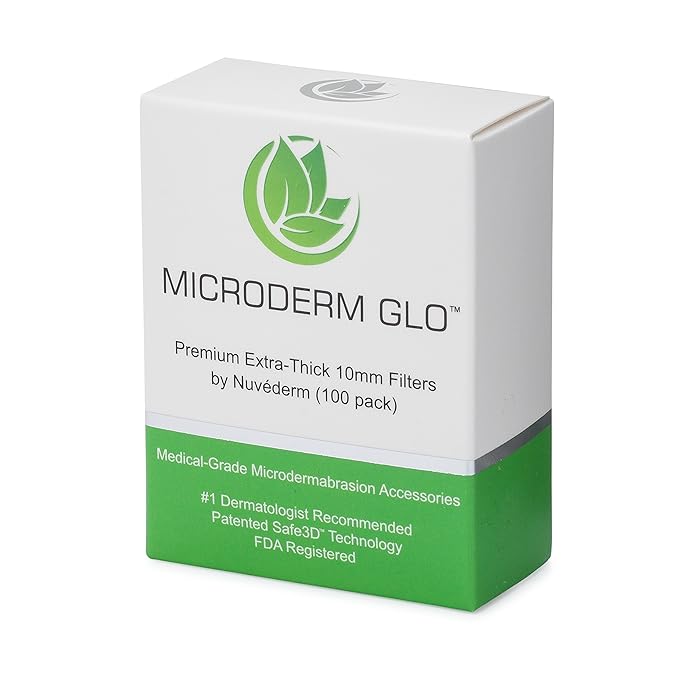 Microderm GLO Premium Extra-Thick 10mm Filters by Nuvéderm (100 pack) - Medical Grade Microdermabrasion Accessories with Patented Safe3D Technology, Safe for All Skin Types.