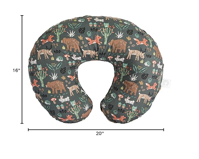 Boppy Original Nursing Pillow, Green Forest Animals, Ergonomic Nursing Essentials for Bottle and Breastfeeding, Firm Fiber Fill, with Removable Pillow Cover, Machine Washable