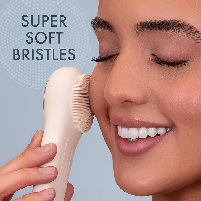 Facial Cleansing Brush, Rechargeable Electric Face Scrubber, Waterproof Silicone Face Brush Cleanser w/Fast USB-C Charger, Massaging & Exfoliating Face Wash Brush for Men & Women (Beige)