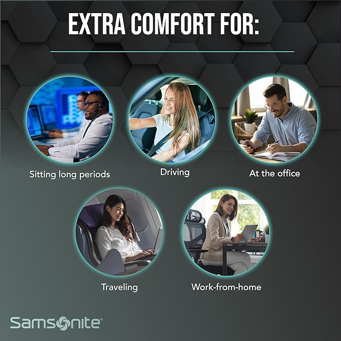 Samsonite Orthopedic Seat Cushion – Premium Memory Foam Ergonomic Seat Cushion for Office Chair, Car, Desk & Gaming – Pressure Relief for Sciatica, Tailbone, Hip & Back Pain with Non-Slip Cover