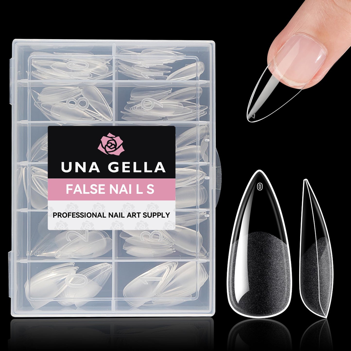 UNA GELLA Medium Stiletto Nail Tips Full Cover 216Pcs Stiletto Press On Nails Pre etched Soft Gel Nails Clear Fake False Nails For Nail Extensions Home Nail Art Salon 12 Sizes