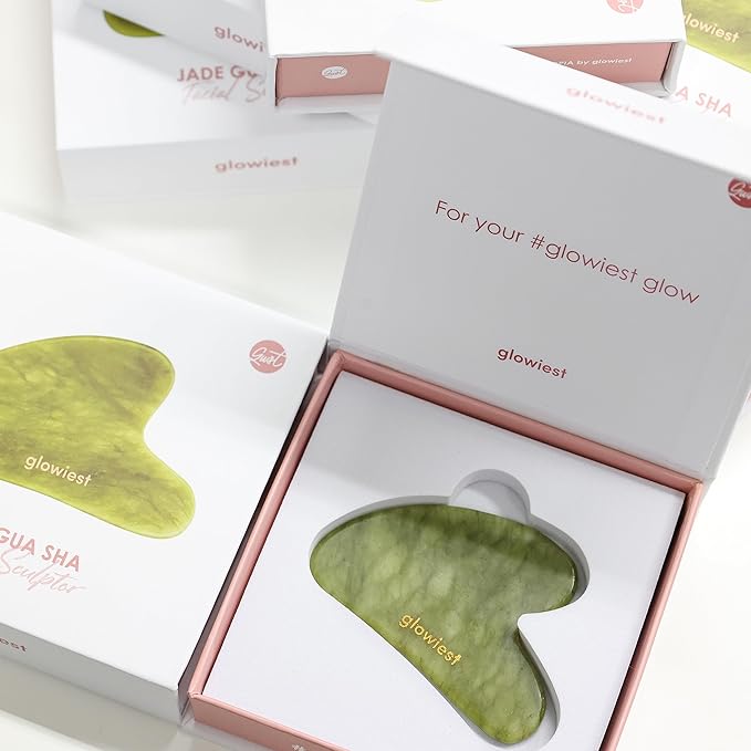 GUASHA_ for FACE and Body: 100% Natural Stone Lymphatic Drainage | Improving Fine Lines and Wrinkles - Muscle Relaxing, Body Massage Tool, Face Lift, Muscle Relief (Jade)
