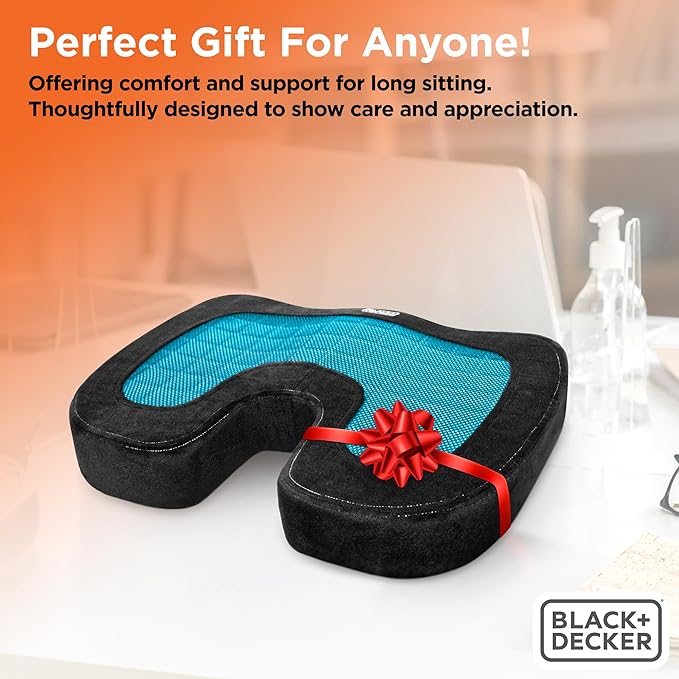 BLACK+DECKER Gel U-Shape Seat Cushion – Cooling Memory Foam Chair Cushion for Office, Car, Wheelchair & Airplane – Ergonomic, Non-Slip, Pain Relief, Washable Cover