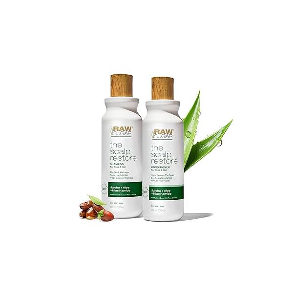 Raw Sugar Scalp Restore Hair Care Bundle, Shampoo and Conditioner Set with Jojoba, Aloe Niacinamide, Formulated without Sulfates + Parabens