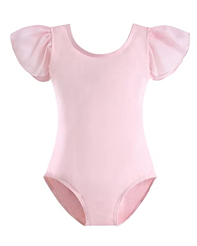 Stelle Girls Toddler Leotard for Ballet Dance Leotards Gymnastics Ruffle Short Sleeve Outfits (Ballet Pink, 6 Years)