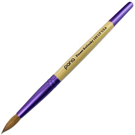 PANA Pure Kolinsky Hair Acrylic Nail Brush - Round Shape Purple Ferrule with Beige Wood Handle (Size 10)