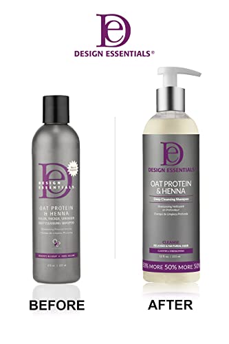 Design Essentials Oat Protein & Henna Deep Cleansing Shampoo for Relaxed & Natural Hair, Clarifies, Strengthens, & Volumizes Hair - Sulfate-Free, 12 Oz (Pack of 1)