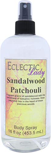 Eclectic Lady Sandalwood Patchouli Body Spray, 16 ounces, Body Mist for Women with Clean, Light & Gentle Fragrance, Cologne with Soft, Subtle Aroma For Daily Use