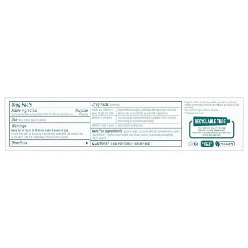 Tom's of Maine Whole Care Natural Toothpaste with Fluoride, Peppermint, 4 oz. 3-Pack (Packaging May Vary)